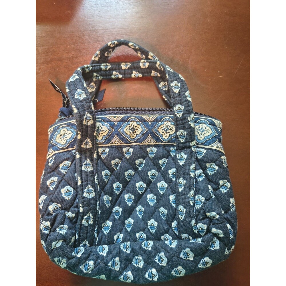 Vera Bradly Retired Nantucket Navy Blue Paisley Mini Tote Bag Small